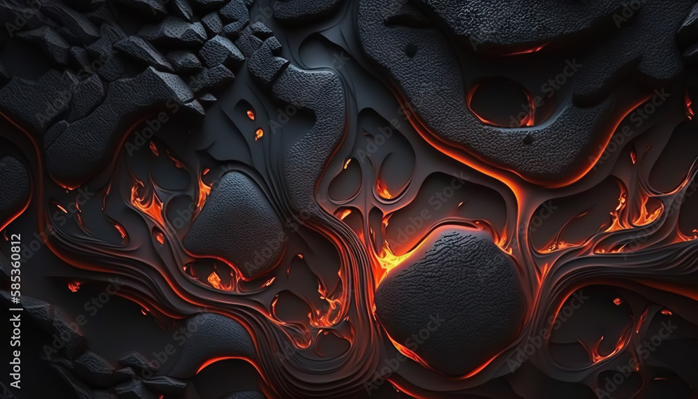 Black lava rock texture. Dark stone surface texture. Generative AI
