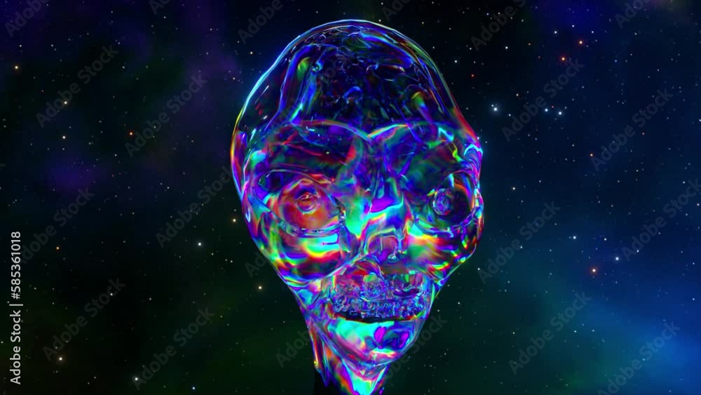 The diamond turns into the head of an alien. Space abstract background. Blue neon color. 3d animation of a seamless loop The diamond turns into the head of an alien. Space abstract background. Blue neon color. 3d animation of a seamless loop
