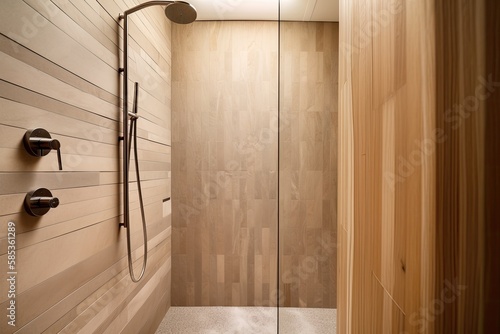 minimal design walk shower are simplicity, functionality, and clean lines with a focus on natural materials and subdued colors - Generated AI