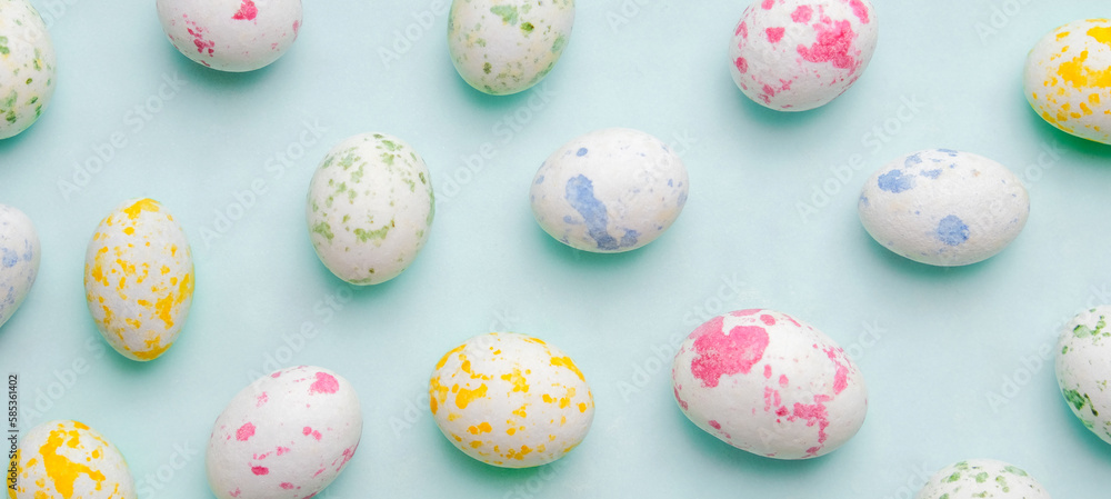 Happy easter pattern template with decor of colorful pastel colors easter eggs .Mockup design for invitation, postcard, menu, flyer, banner, poster.Easter card,easter banner