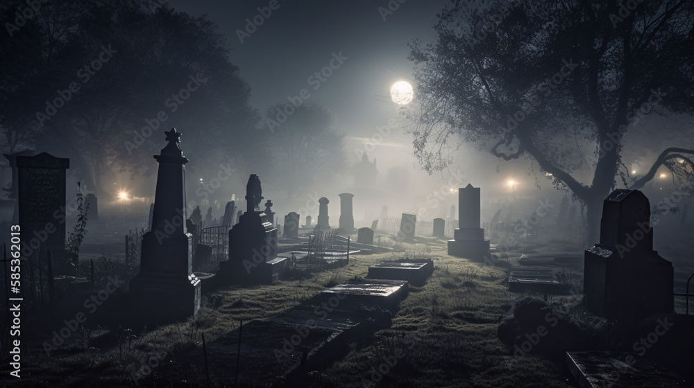 cemetery in night generative ai