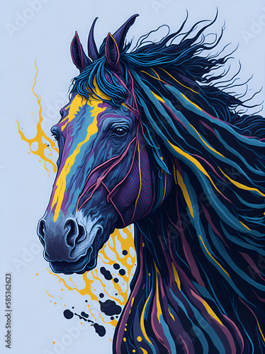 Horse head splash art concept. AI generated illustration