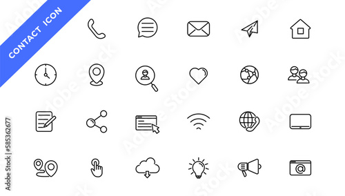 Contact icon set. Thin line Communication icons set. Contact outline symbols,  communicate line icon vector collection.