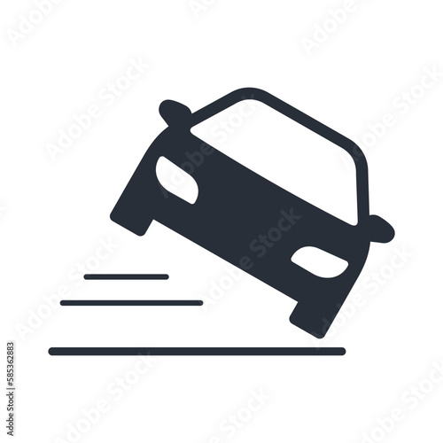 Dangerous car maneuver. Likhach. Reckless driver. Vector linear icon isolated on white background.