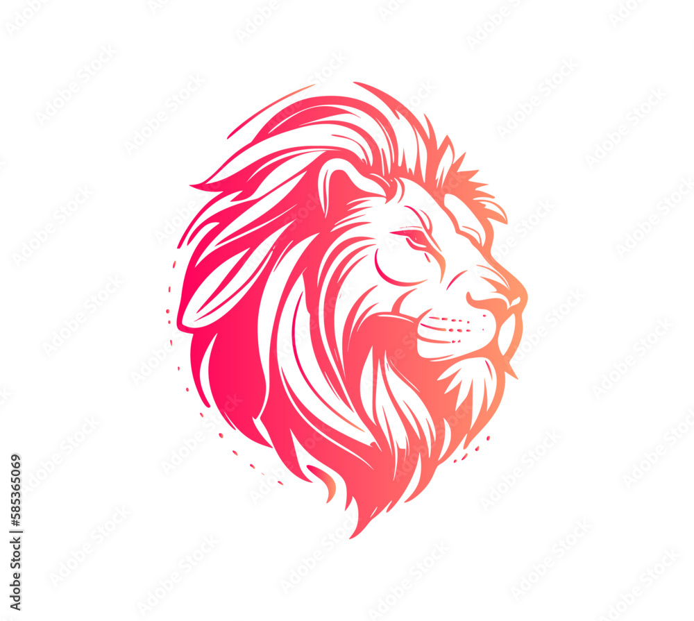 Lion's head, silhouette, black and white, white background, vector, extremely simplified, concise, angry, fierce