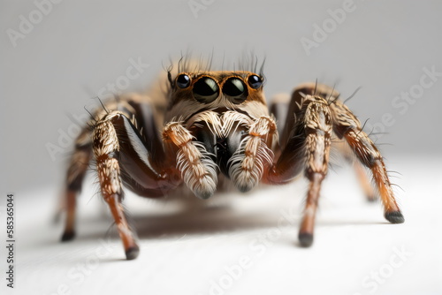 macro of cute jumping spider isolated on white background, made with generative ai