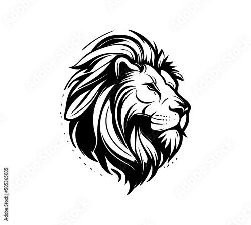 Lion s head  silhouette  black and white  white background  vector  extremely simplified  concise  angry  fierce