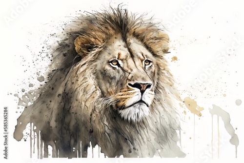 Lion portrait in watercolor style - Generative AI