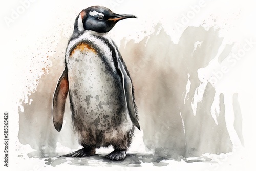 Penguin portrait in watercolor style - Generative AI