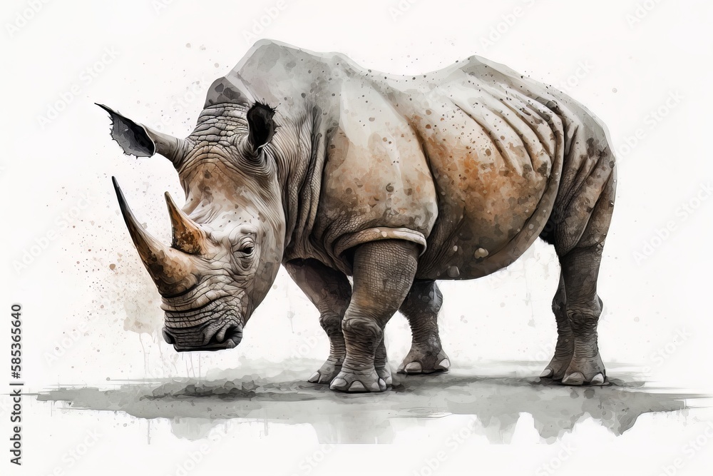 Fototapeta premium Rhinoceros portrait in watercolor style - Generative AI