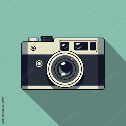 Flat icon vintage camera with shadow on blue background. Vector illustration