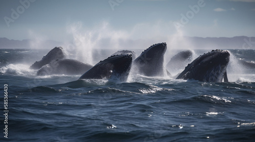 Whales jumping into the water generative ai © KWY