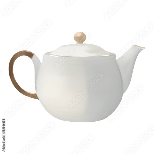 White Ceramic Teapot Isolated Hand Drawn Painting Illustration