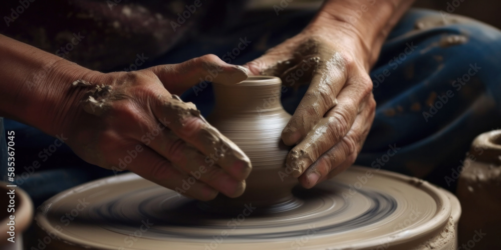 Fototapeta premium HAnds forming a vase with clay