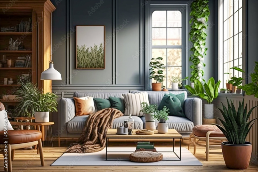 Modern living room, futuristic interior design. Super photo realistic background. Generative ai illustration