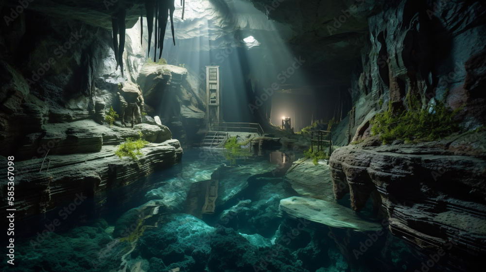 Fototapeta premium underwater view of a reef with fishes generative ai