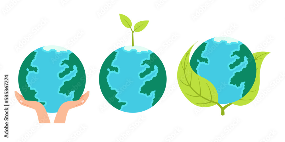 collection of earth illustration designs with plant ornaments and hand symbols international earth