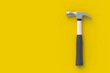 Hammer on yellow background. Construction concept. Home renovation. Tools for repair. Top view. Copy space. 3d render