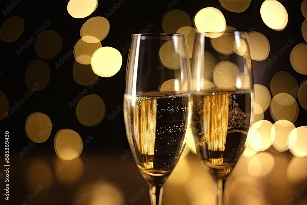 Celebratory champagne toast with holiday bokeh blinking Background.Generative AI Celebratory champagne toast with holiday bokeh blinking Background.Generative AI