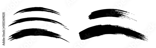 Curved brush lines. Half round smears. Set of hand drawn curve grunge brush lines. Vector illustration