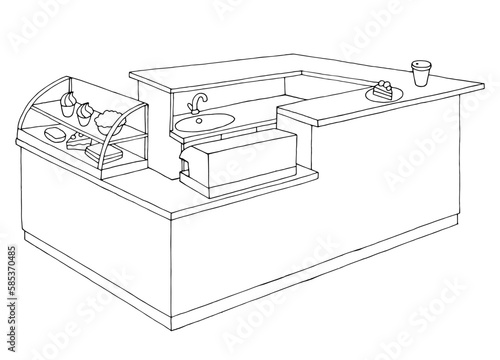 Cafe counter island isolated graphic black white interior sketch illustration vector