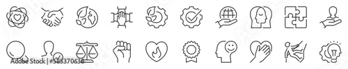 Core values concepts thin line icon set. Symbol collection in transparent background. Editable vector stroke. 512x512 Pixel Perfect.