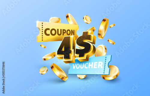 4 dollar coupon gift voucher, cash back banner special offer. Vector