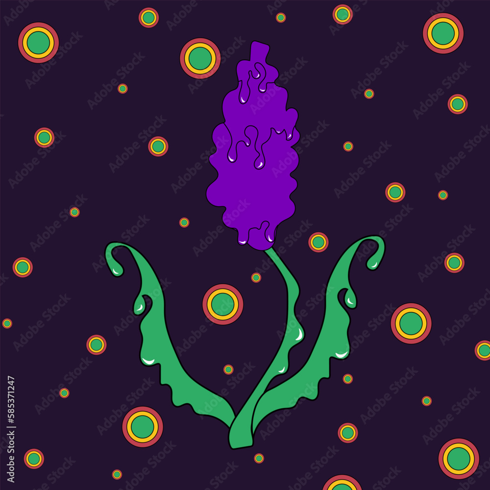 Psychedelic spring flower. Modern and funny summer flower with flowing texture. Crazy muscari vector illustration in 90s style. Psychedelic spring flower. Modern and funny summer flower with flowing texture. Crazy muscari vector illustration in 90s style.