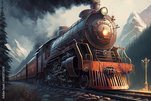 Journey Through the Steel Rails: Train Illustration Generative AI