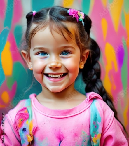 Little girl playing with colors paints Ai generative