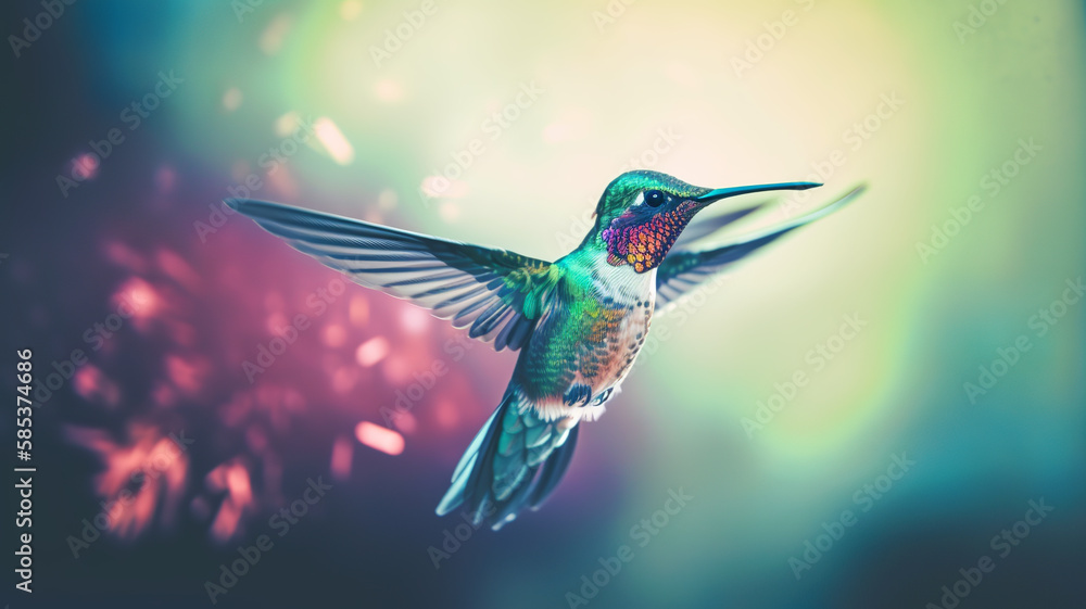Fototapeta premium Hummingbird in flight, Generative AI