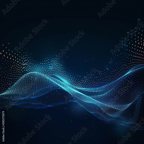 Data, internet and futuristic background wave, with blue connection, abstract and technology illustration for big data, AI or a network or stream of communication, science or music. Blockchain, cloud © YuriBot/peopleimages.com