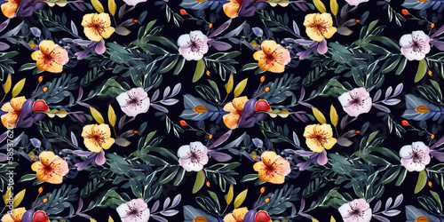 Portulaca repeating pattern background, tropical leaves, abstract art design – created with generative AI