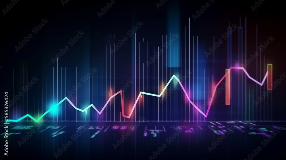 business economic charts with flashing effects, stock analysis, trading, cryptocurrencies, investments. generative ai
