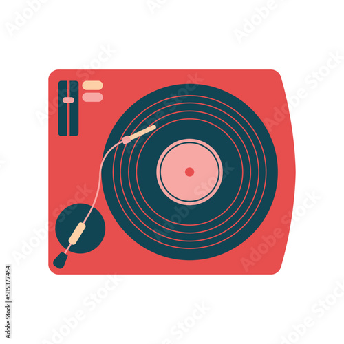 Vector illustration with vinyl player with disc.Love for retro, analogue, vintage, 60s object. Analogue devices, vinyl disc, nostalgic concept in flat modern style. Music lover.