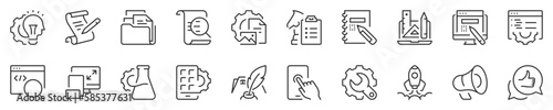 Website development process thin line icon set. Symbol collection in transparent background. Editable vector stroke. 512x512 Pixel Perfect.