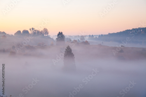 mystical atmosphere in the Eselsburger Tal at sunrise in autumn. Herbrechtingen - Brenz River photo
