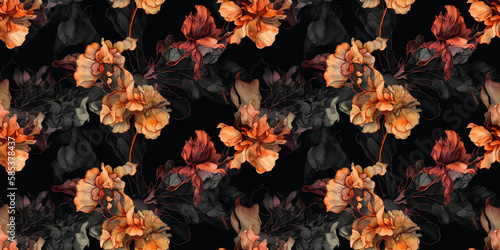 Begonia repeating pattern background, tropical leaves, abstract art design – created with generative AI