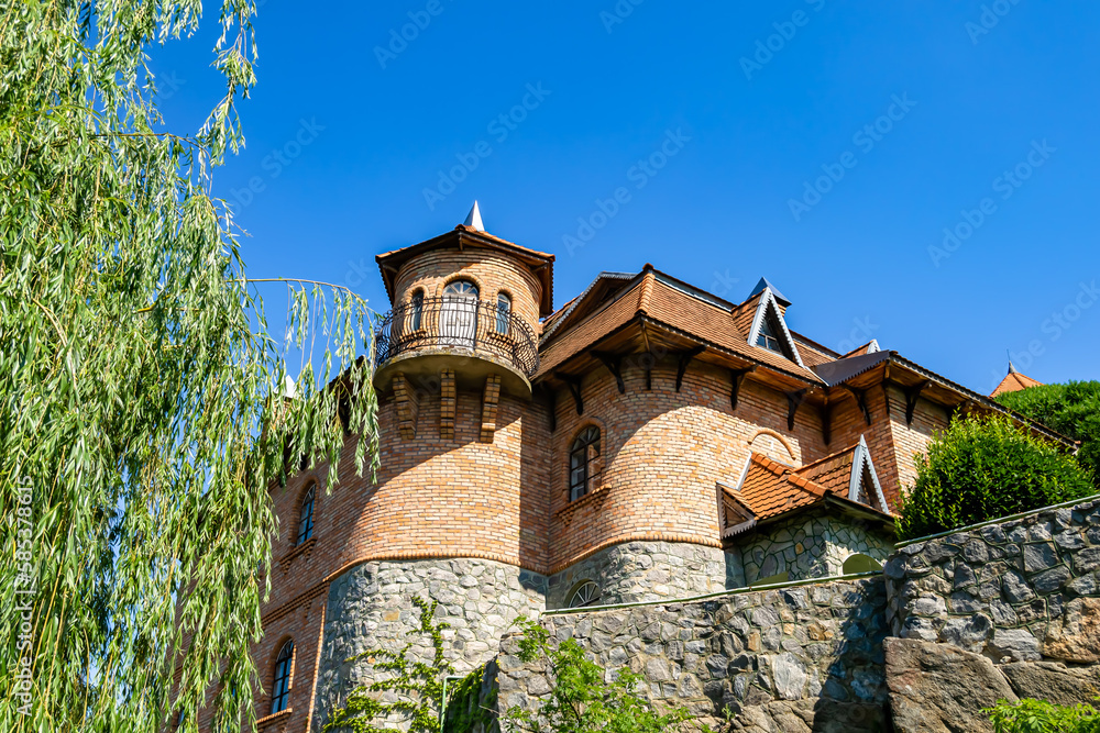 Photography on theme ancient brick castle with large tower