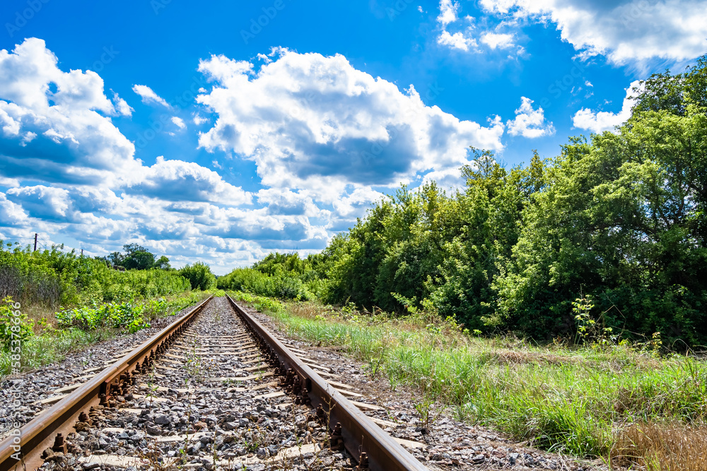 Photography to theme railway track after passing train on railroad Photography to theme railway track after passing train on railroad