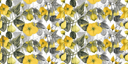 Rudbeckia  repeating pattern background, tropical leaves, abstract art design – created with generative AI
