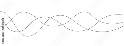 Abstract wavy black and white curved line on transparent background. 