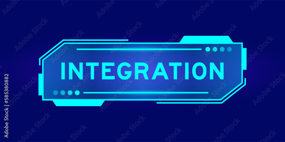 Futuristic hud banner that have word integration on user interface screen on blue background Futuristic hud banner that have word integration on user interface screen on blue background