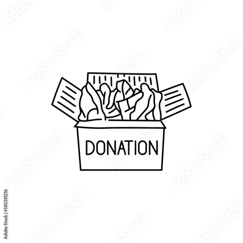 Donation box with clothes black line icon. Pictogram for web page