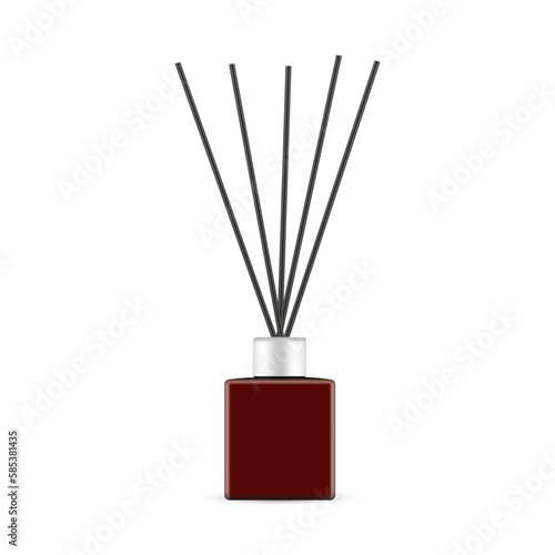 Small Amber Diffuser Bottle With Aroma Sticks, Isolated on White Background. Vector Illustration