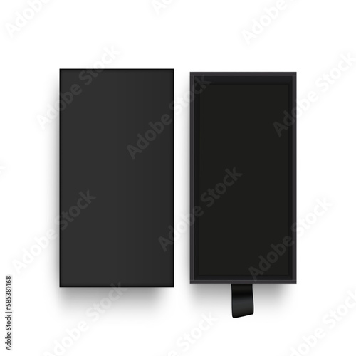 Black Cardboard Rectangular Box With Lid, Top View, Isolated on White Background. Vector Illustration