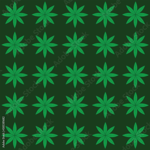 Seamless pattern with green leaves on a dark green background. Vector illustration