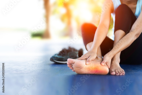 Foot pain, plantar fasciitis pain in the foot of the elderly. Symptoms of peripheral neuropathy. Most symptoms are numbness in the fingertips and foot.Healthcare problems and podiatry medical concept