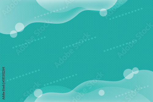 Abstract turquoise blue spotted background with waves and circles frame. Vector illustration.