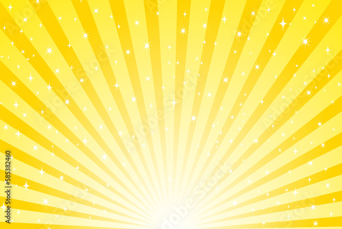 Shiny yellow concentration lines background with white stars.
